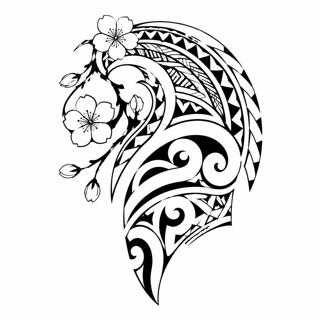 Diseño de tatuaje tribal maorí tipo shoulder cap en papel blanco, líneas negras nítidas y fondo blanco limpio.