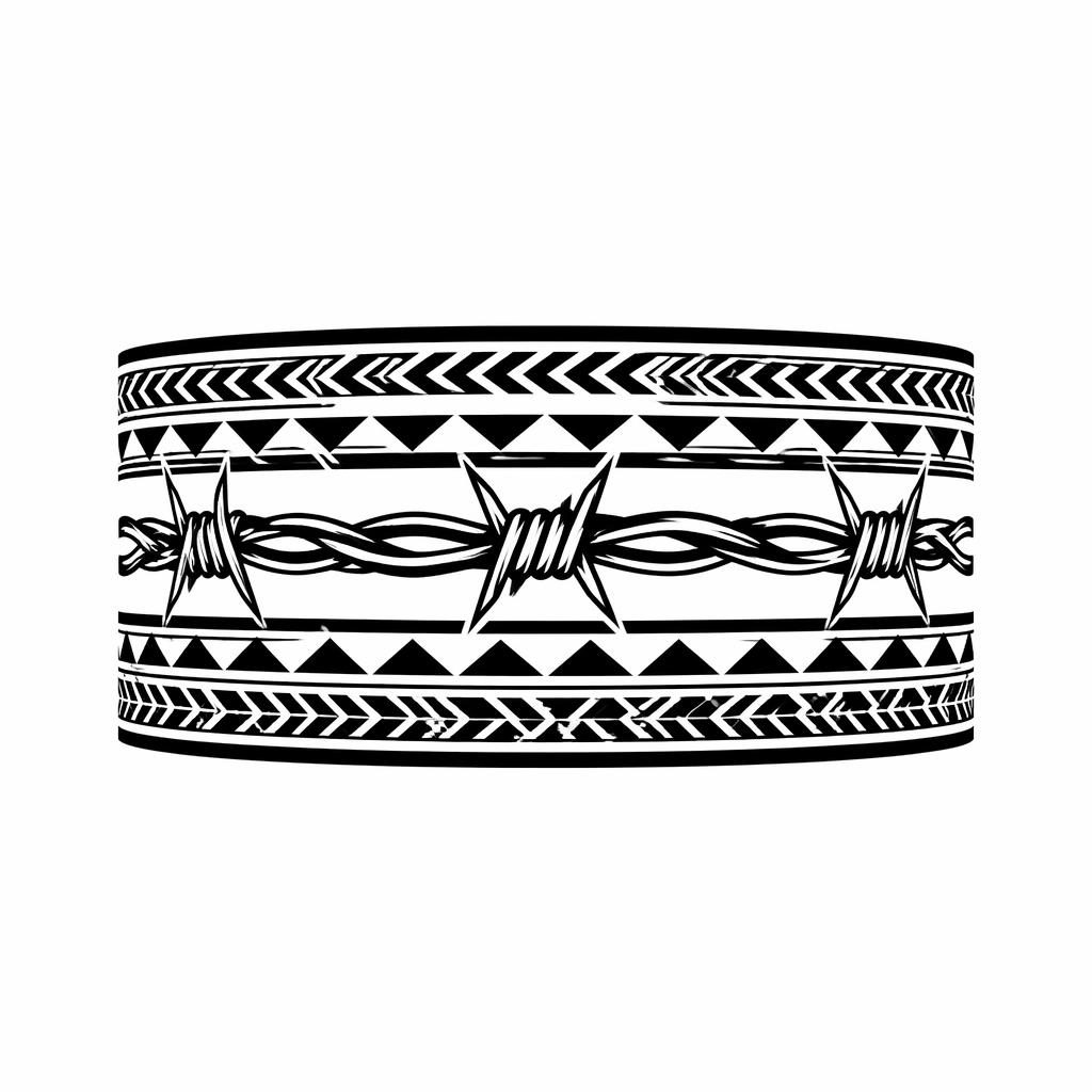 Blackwork tattoo flash concept on white paper showing a bold Samoan-style calf wrap with sharp high-contrast lines.