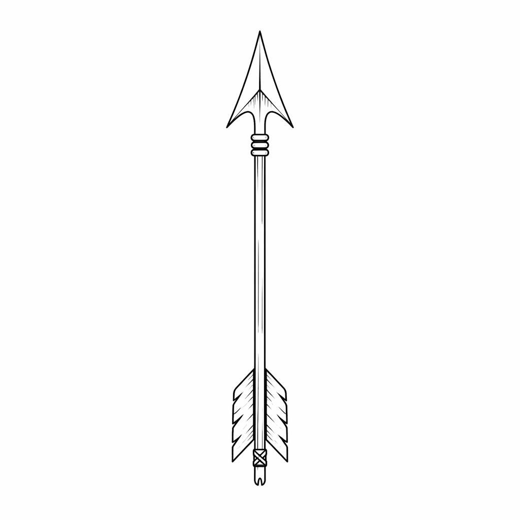 Minimalist fineline arrow tattoo design drawn on plain white paper with sharp black lines and clean flash-sheet style.