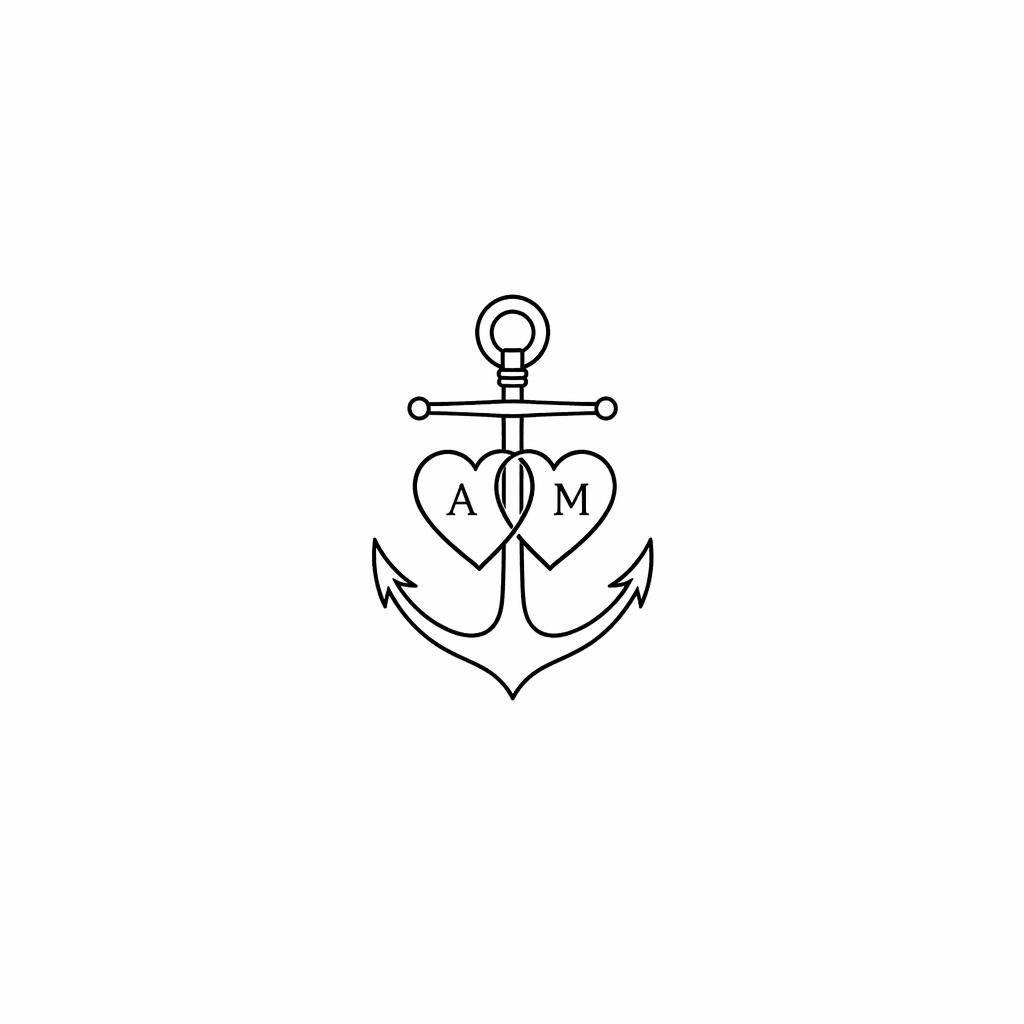 Diseño de tatuaje de ancla minimalista fineline en negro sobre papel blanco, estilo flash limpio y líneas nítidas.