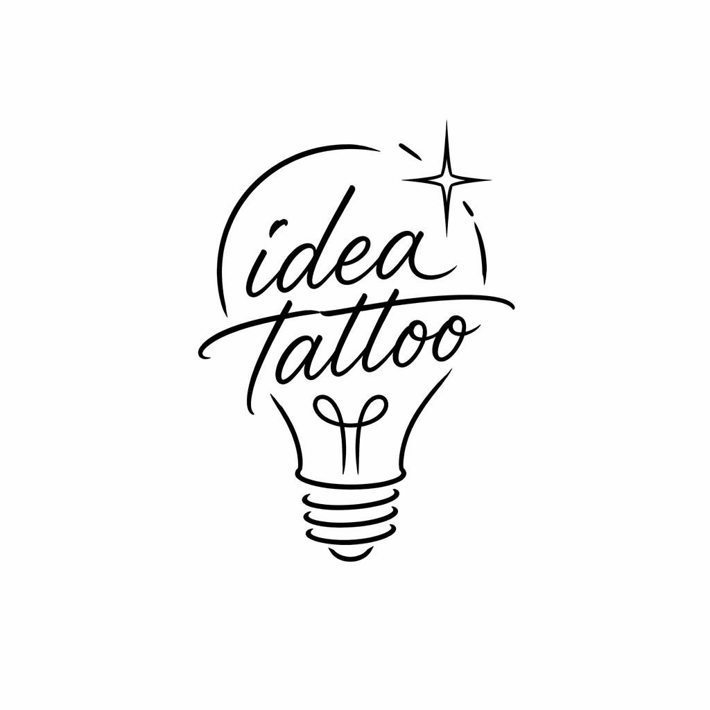 Schets van een kleine tattoo op wit papier: idea tattoo in een eenvoudig lampje met abstracte lijnen en vonkje.