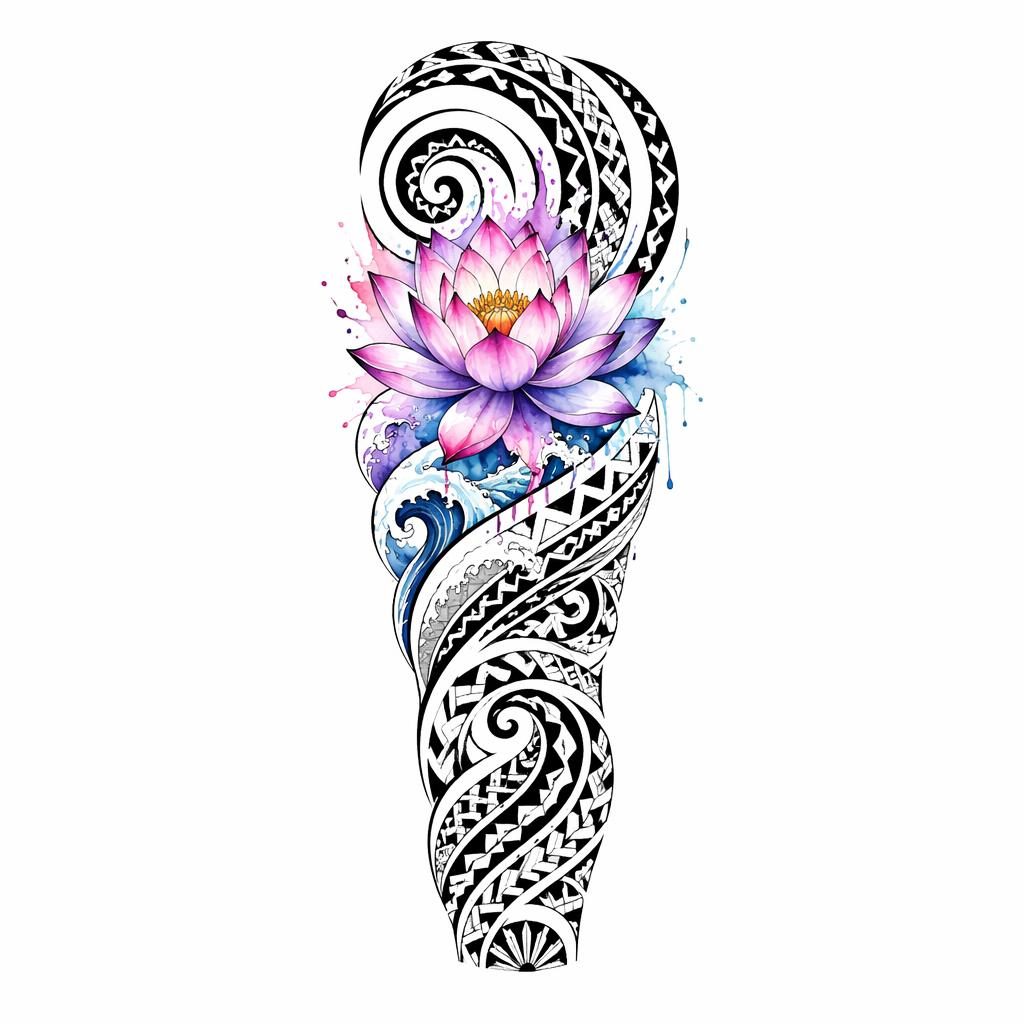 Diseño de tatuaje en papel blanco, ilustración flash de flor de loto para muñeca con líneas nítidas y alto contraste.