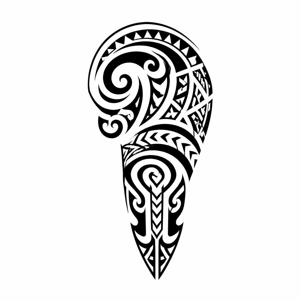 Maori-Shoulder-Cap-Tattoo-Design im Tribal-Stil auf weißem Papier, klare schwarze Linien, Flash-Sheet-Optik
