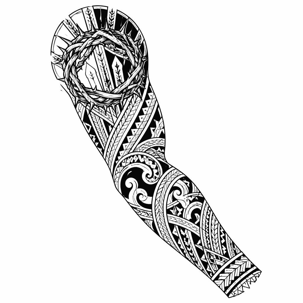 Clean tattoo flash illustration of a thorn crown tattoo concept on white paper with sharp black lines and high contrast.