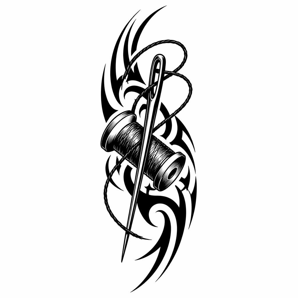 Tattoo-Design auf weißem Papier: Tribal-Blackwork-Motiv für den Unterarm, klare schwarze Linien, hoher Kontrast