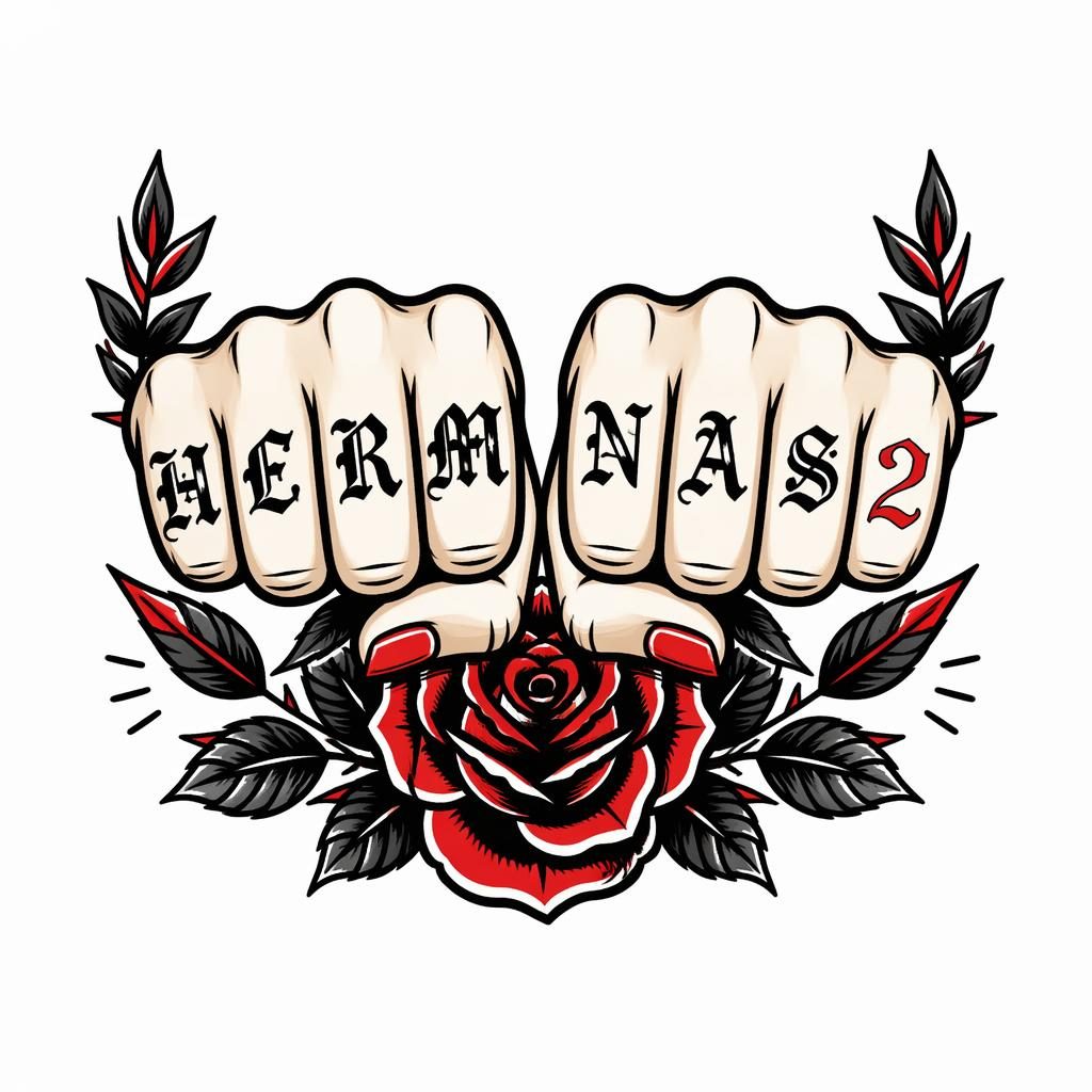 Diseño de tatuaje en papel blanco con letras góticas estilo tradicional americano, líneas nítidas y alto contraste