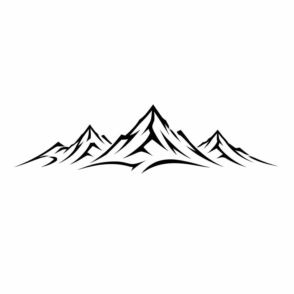 Concept de tatouage tribal représentant une chaîne de montagnes en linework noir sur papier blanc, style flash net.