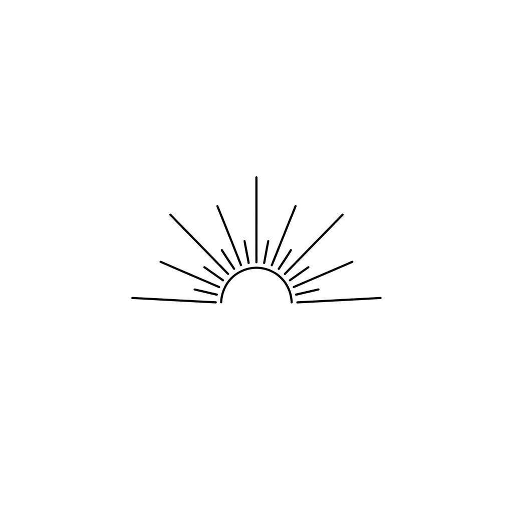 Minimalist fineline sun rays tattoo design on white paper in traditional americana tattoo flash style.