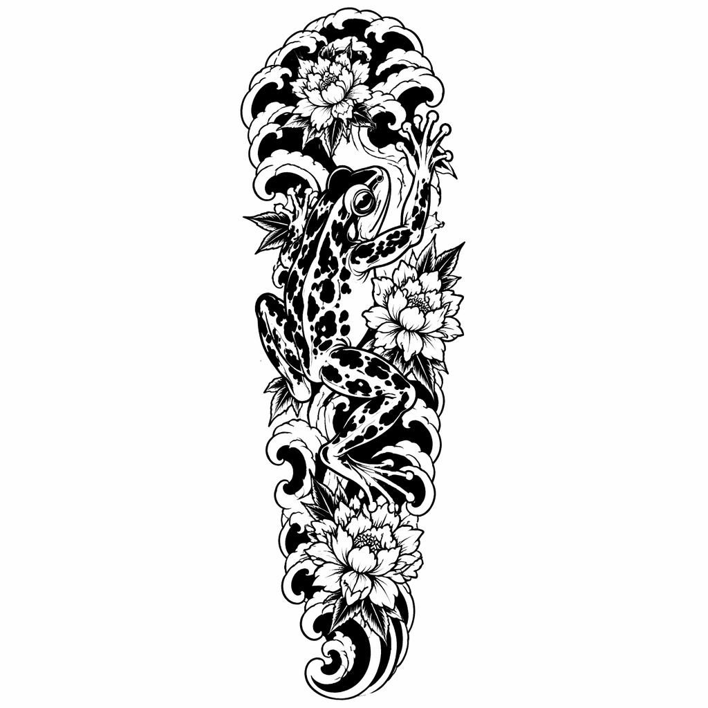 Blackwork ornamental spine tattoo flash on white paper with sharp high-contrast lines in a traditional American style.
