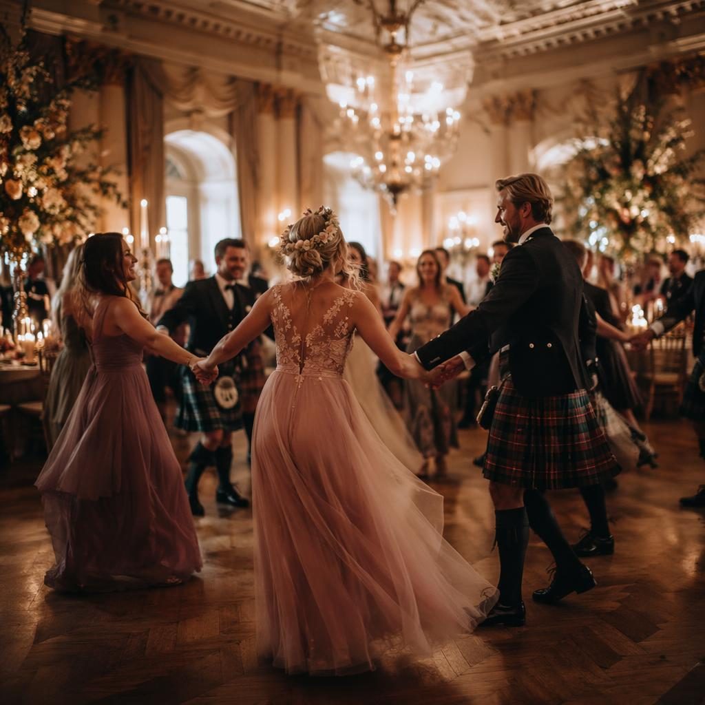 Détails de réception de mariage dans une salle de bal élégante, palette rose poudré, lumière naturelle, ambiance automnale