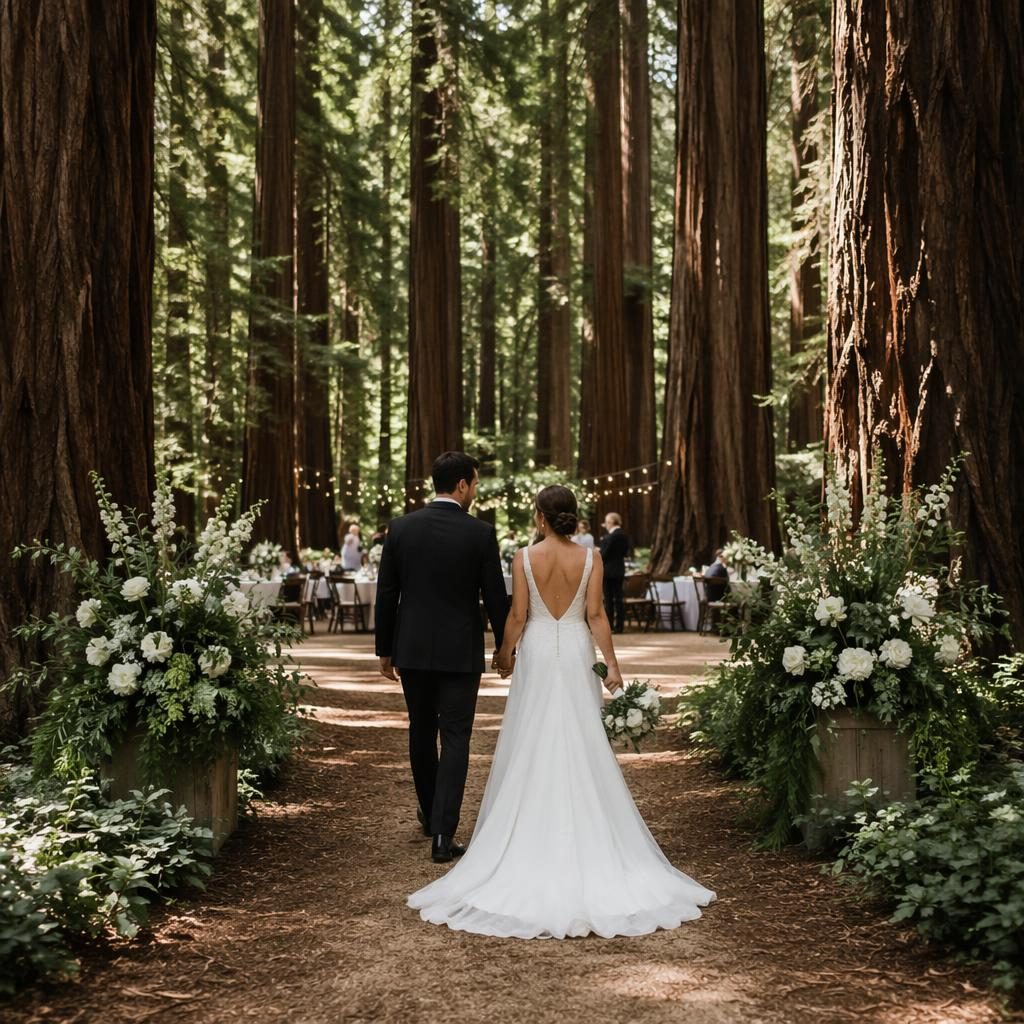 Brautpaar am Eingang eines Schlosses im Spätsommer, in Salbeiweiß, natürliches Licht, elegante Hochzeitsfotografie