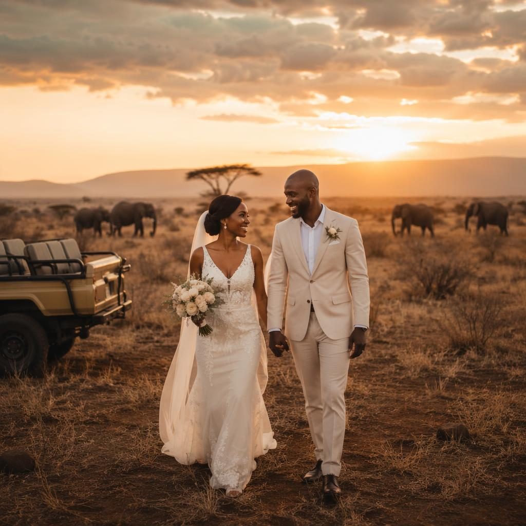 Couple walking down a backyard wedding aisle in winter at sunset, blush and cream florals, candid guests, soft natural light