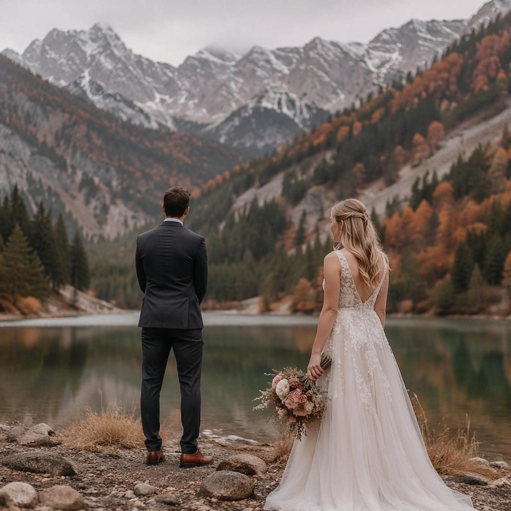Bride and groom share a first look in a spring tulip field in the Netherlands with soft natural light and dusty rose tones.