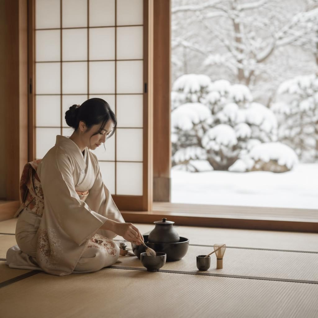 Bride and groom cutting a wedding cake in a desert minimalist setting with airy light, icy winter tones, and tea ceremony details.