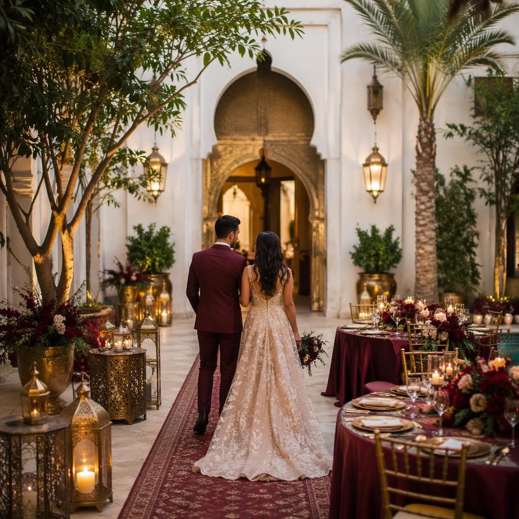 reception entrance wedding photograph at beach destination, any season. soft pastel romantic photography, burgundy and g