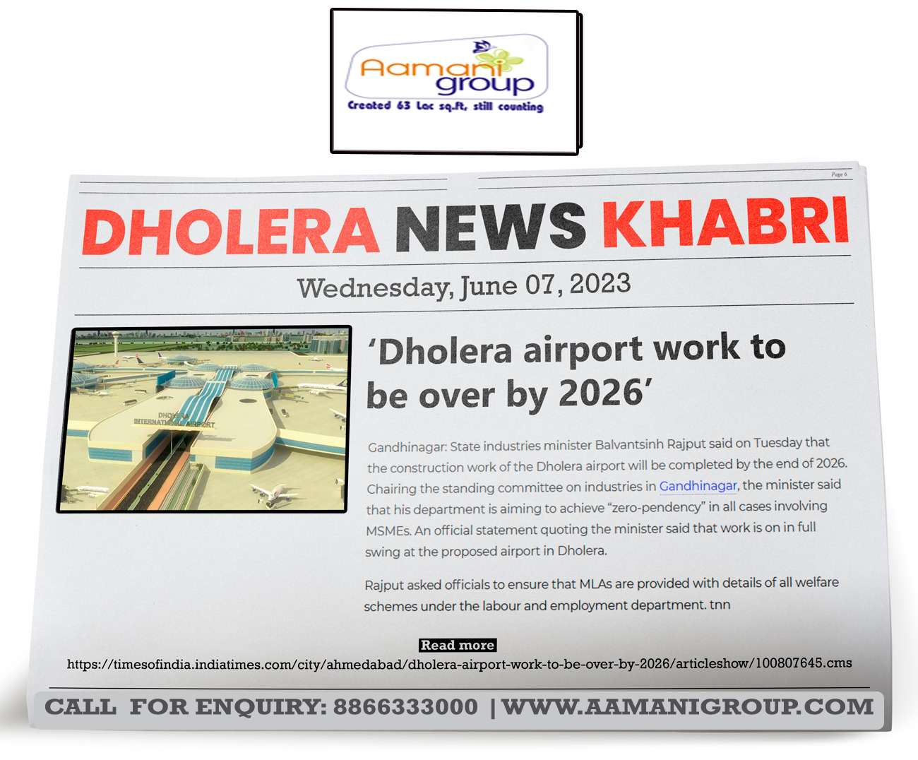 'Dholera Airport Work to Be Over by 2026