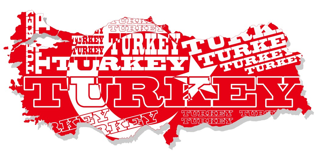 Карта Турции расписана словом Turkey