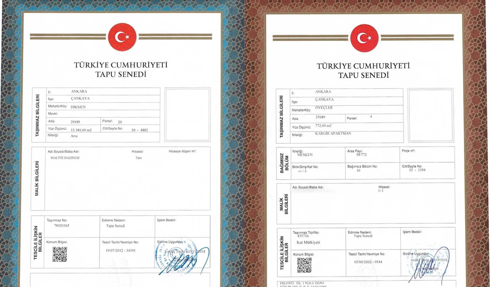 Два вида ТАПУ в Турции: синее и красное