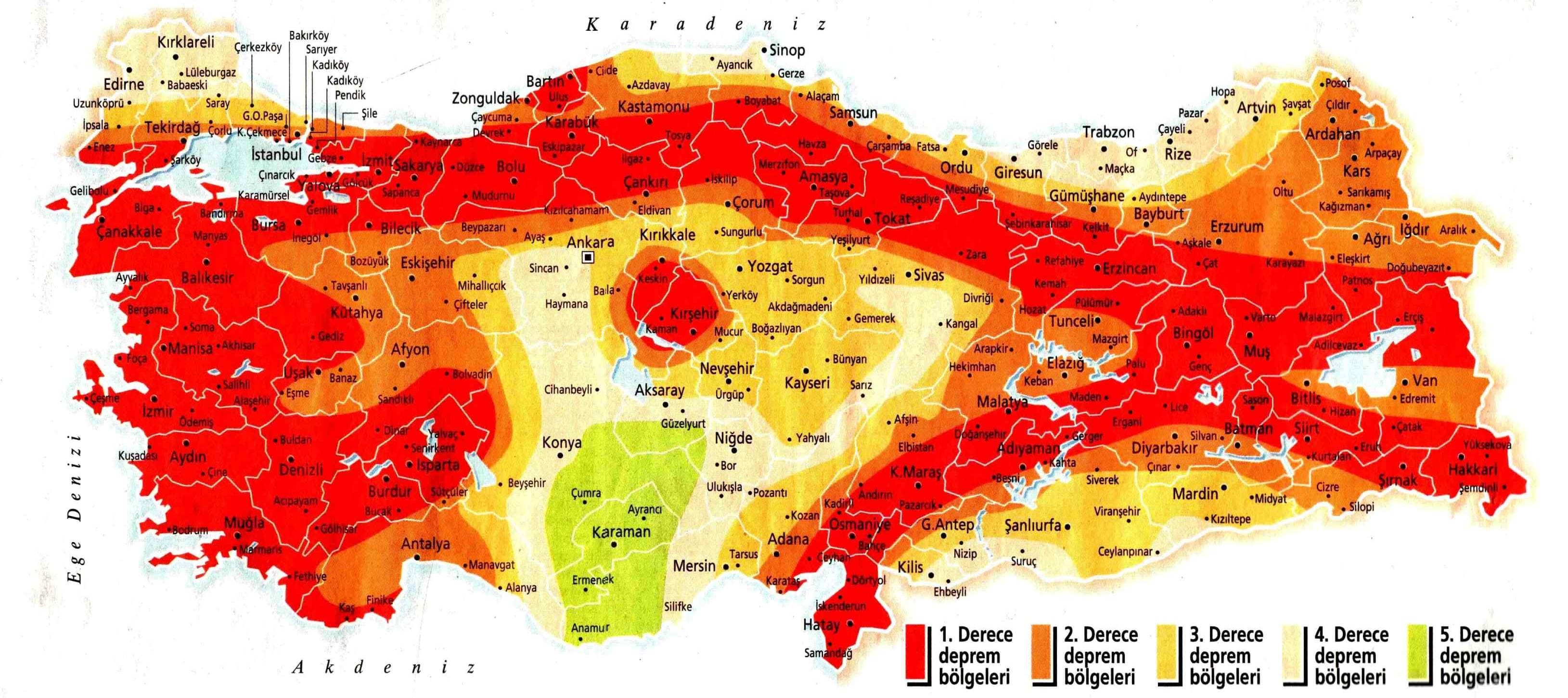 Карта сейсмической активности Турции