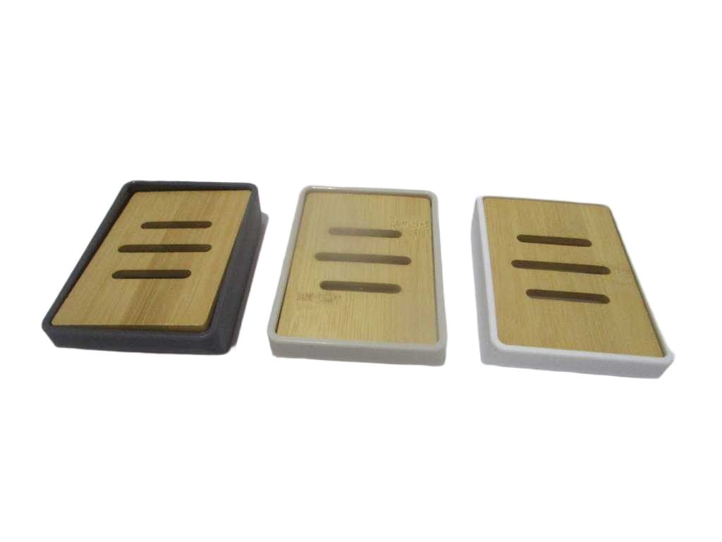 Soap Holder White Box Abs+bamboo Deco White Dark Grey Beige 11.5*8*2.5