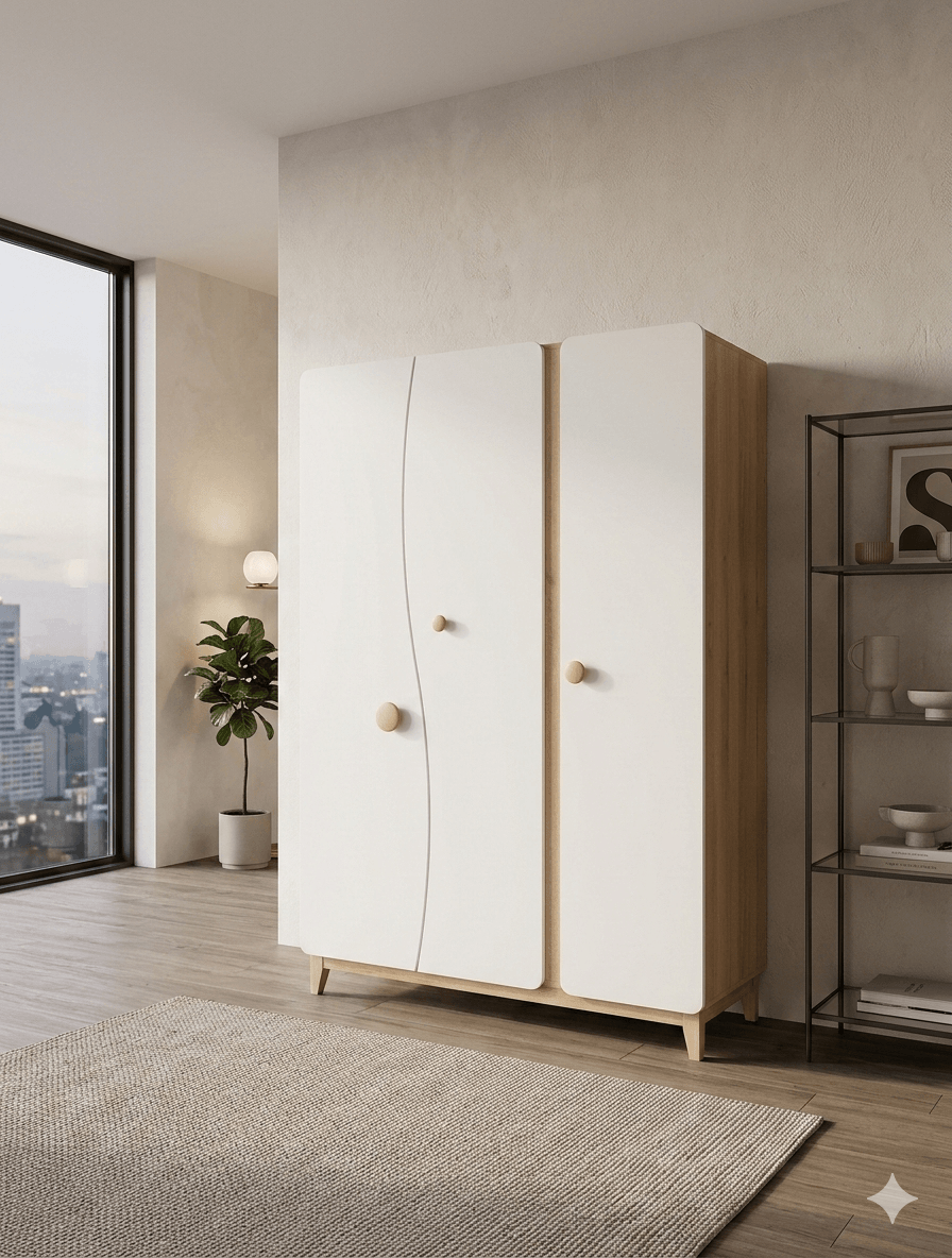 Wardrobe Bonitta 3 Door As Picture White / Wallnut 138x195x54cm