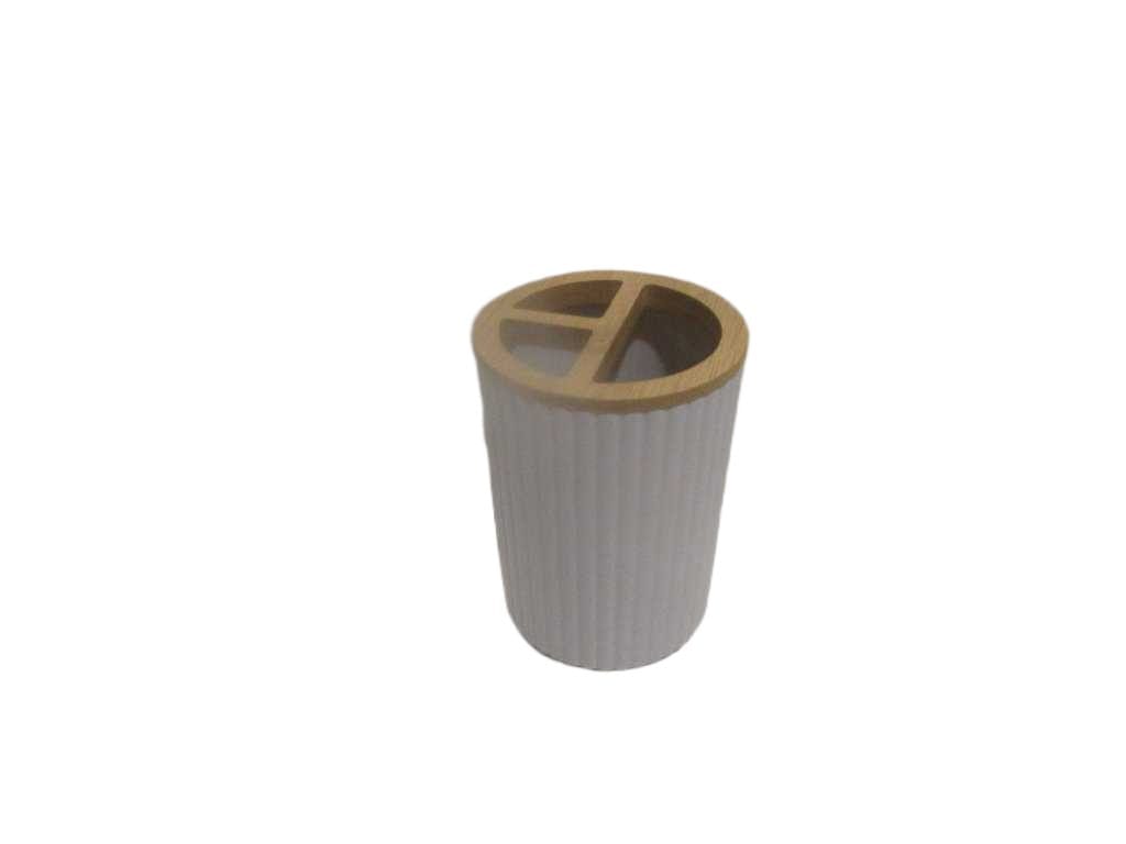 Tooth Brush Holder, Pp+bamboo 70g Light Grey Dia 7.5*10.8