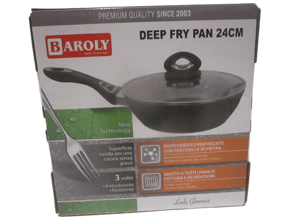 Fry Pan Deep With Lid Induction, Grey Non-Sick Coating Suitable For All Cooktops,3mm Color Box Alu 24cm