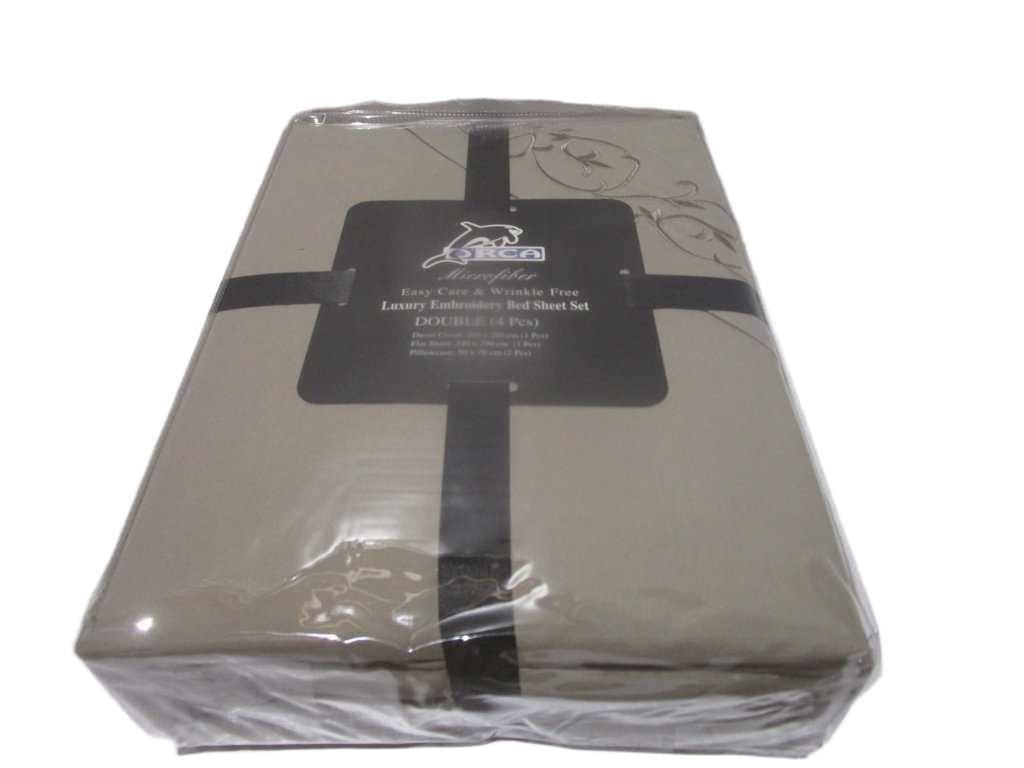 Duvet Cover Kit 4, Duvet Cover 240x260, Flat Sheet 240x290, 2 Pillow Case 50x70 Embroider, Polyester 105gsm, With Our Design 79 Taupe