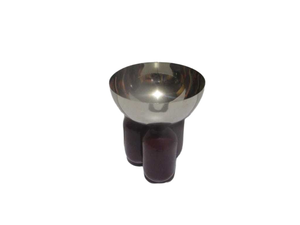 Vase 100% Iron With Top In Metal Silver Burgundy