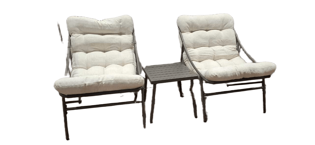 Relaxing Chair Steel Set Of 3(2*single Chair+1*table) Metal Back Taupe Pe06066 Fabric Cream F4292 L43*w43*h42cm W65.5*d85*h95cm