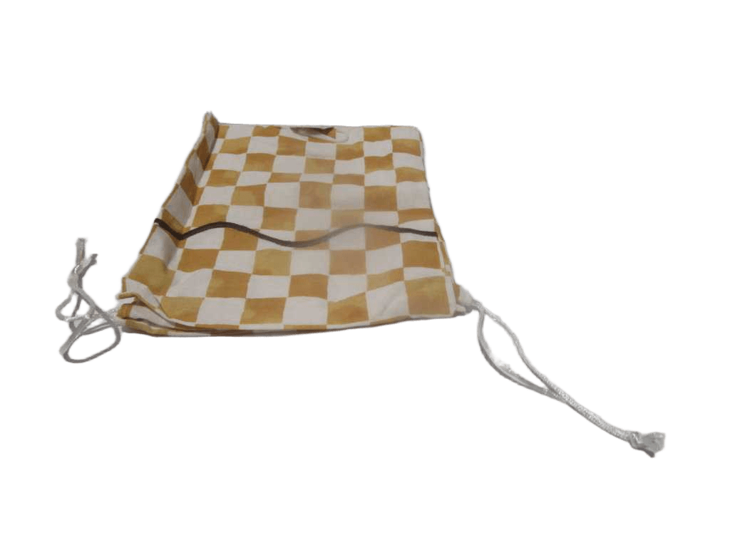 Bread Bag 2 Baguettes Fitting 100% Cotton 200 Gsm Checkered Orange And White Printed With Brown Embroidery 1 Line
