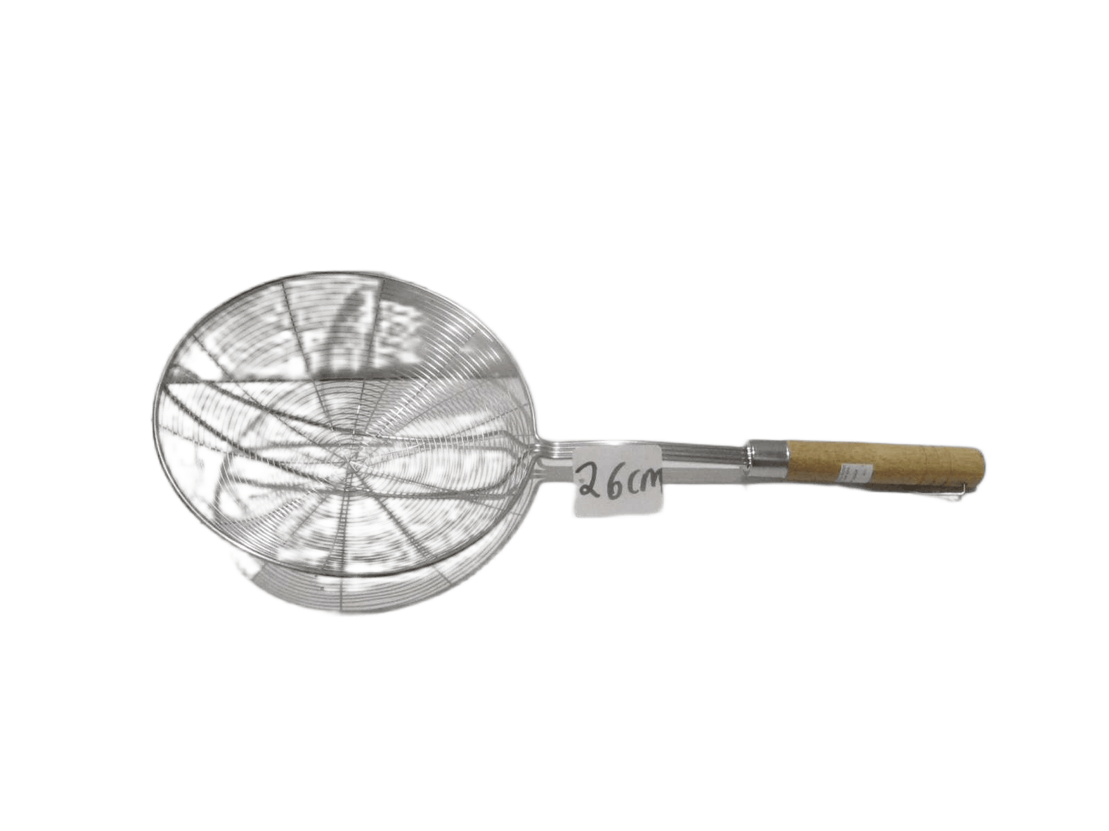 Round Skimmer 201 Inox+wood Handle Hanging Tag+opp Bag Silver Dia 26cm*58.5
