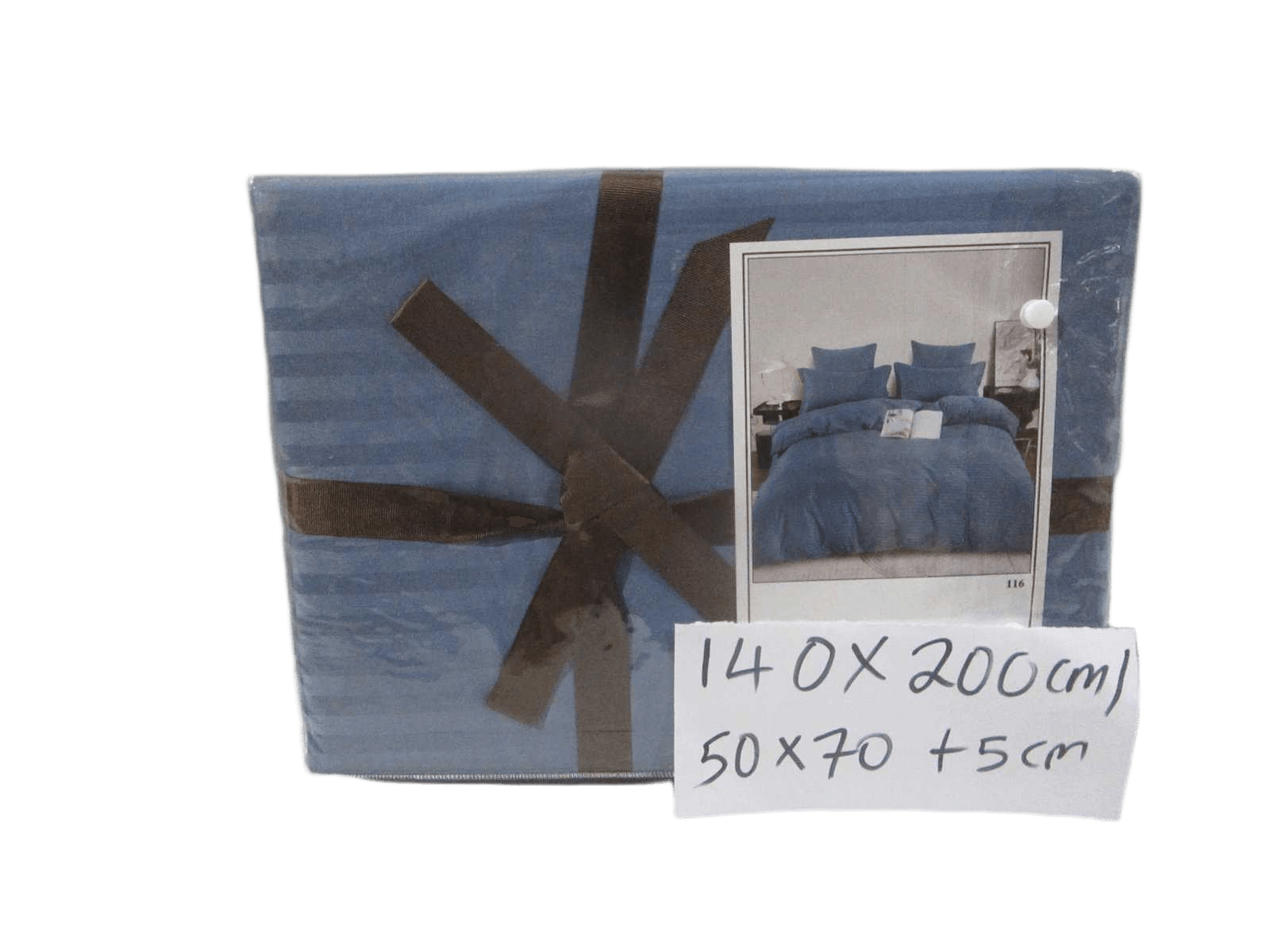 Quit Cover Set 2 Pcs 140x200cm, 1 Pillow Case 50x70cm+5cm 105gsm Polyester Stripe Design With Good Package Our Design Uni Col 007 Blue