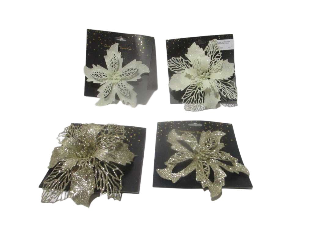 Flower On Clip Glitter 4ass Wg