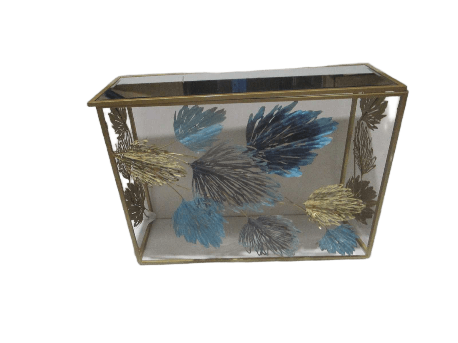 Console Metal W Top Mirror Top: Mirror Base: Metal Gold Blue Leaves 111.8*39.4*79.4 Kd