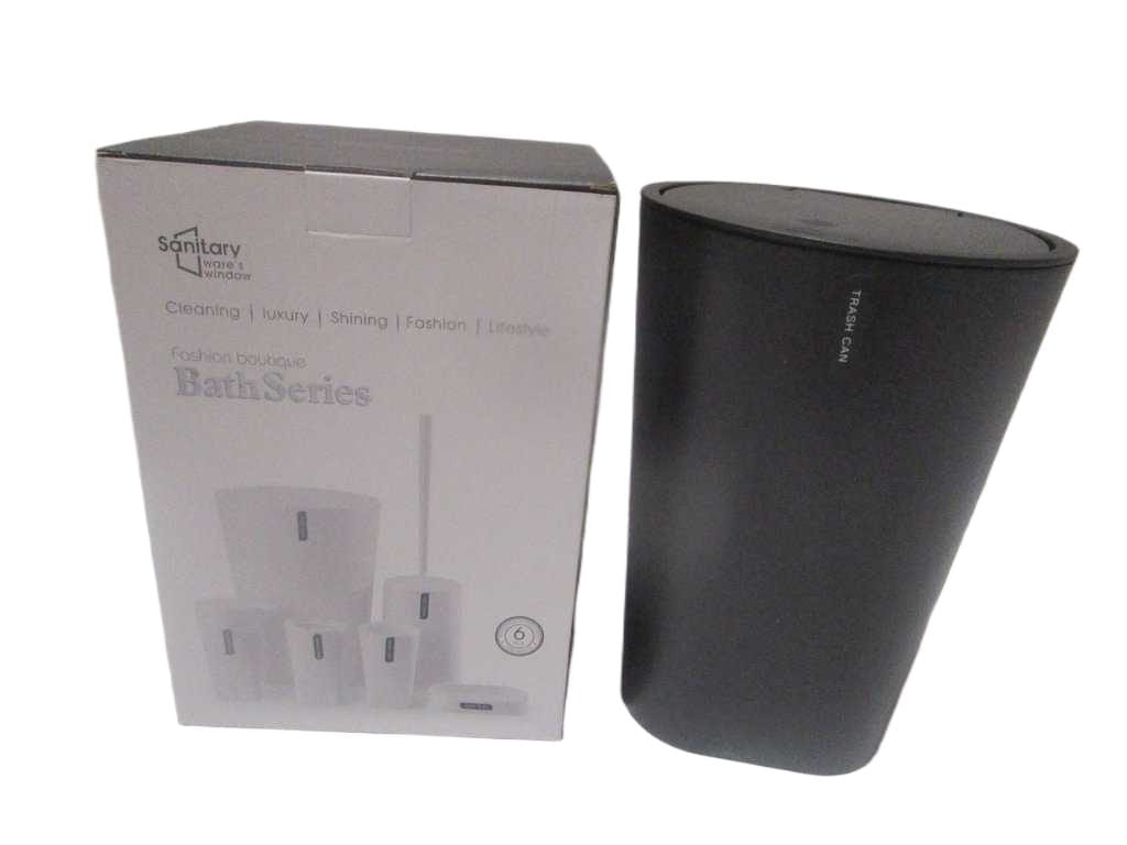 Bath Series Set Of 6 ,pp Trash Can+toilet Brush+gargle Cup+toothbrush Holder+soap Dispenser+soap Dish Color Box Black