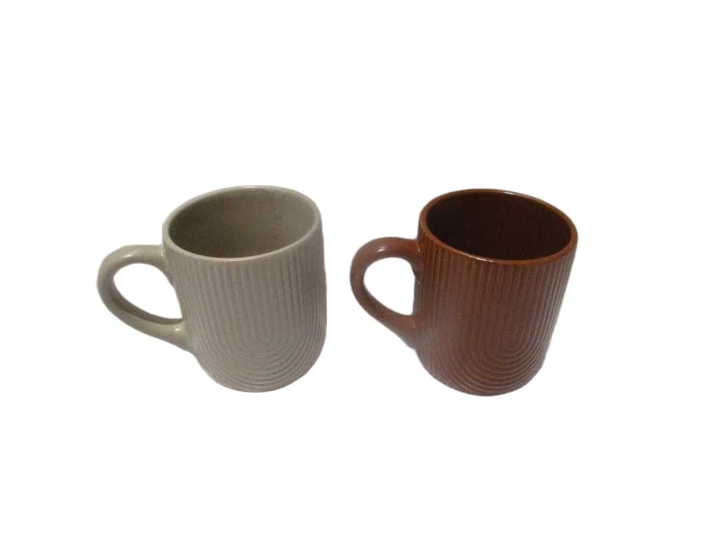 Mug Stoneware Stock Qty: 2400pcs 3 Designs Ass Green Cream Blue 11oz 330ml D:8cm H:10cm