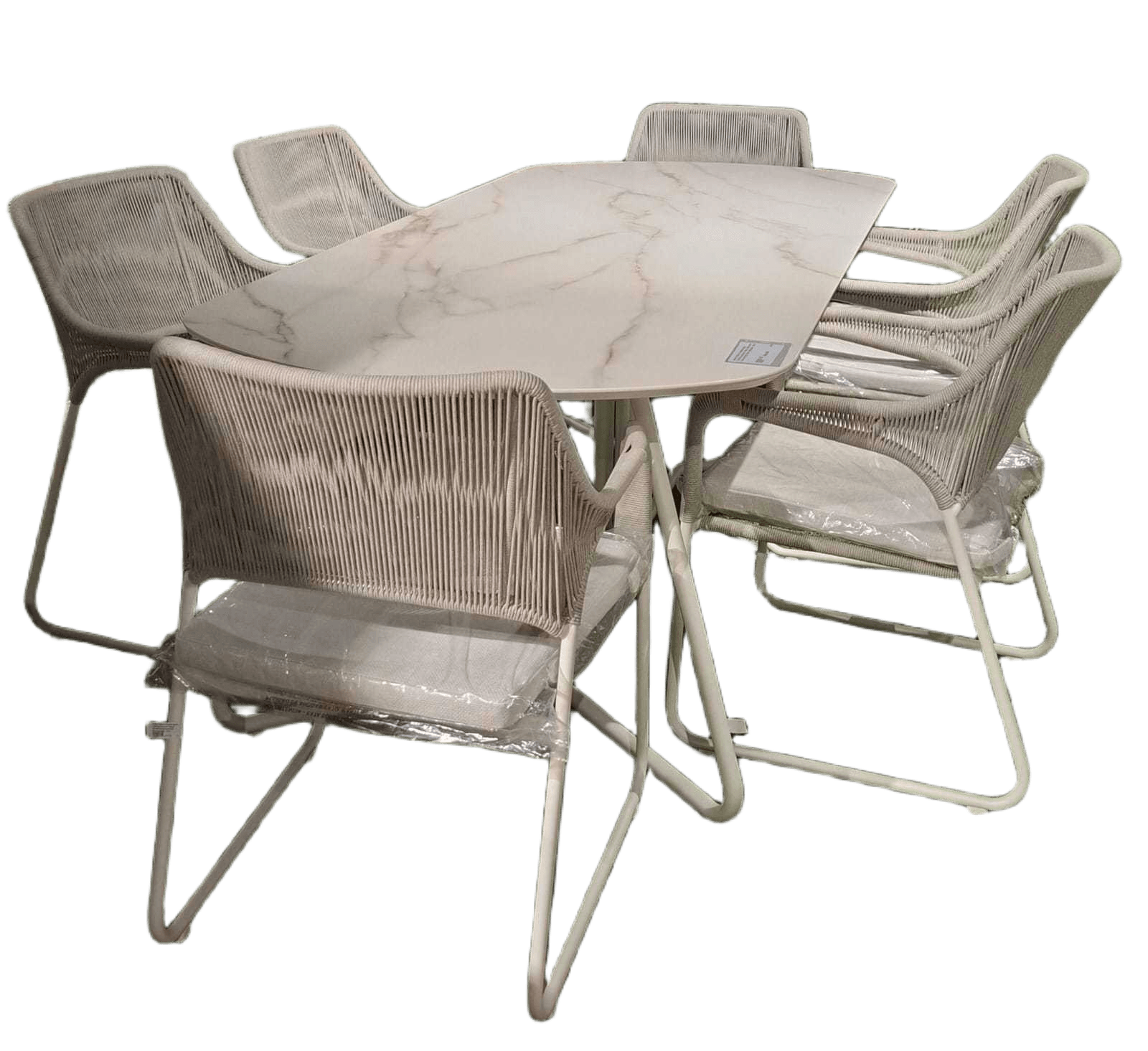 Dining Table+6 Chairs Beige Cushion As 24101 Table: 220*100*76 Chair:62*62*87
