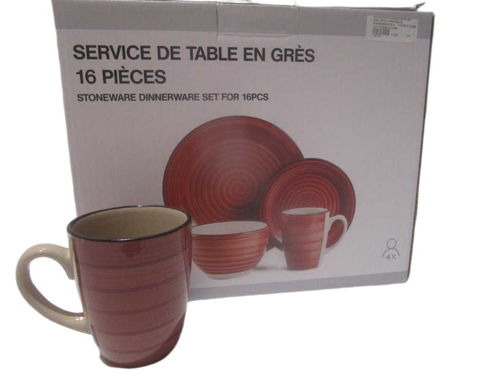 Stoneware Dinnerware Set For 16pcs Red Stoneware 10.5" : F27cm X 3.2cm 7.5": F19cm X 2.4cm 5.5" : F14cm X 8.8cm 350ml: F8.5cm X 10.5cm
