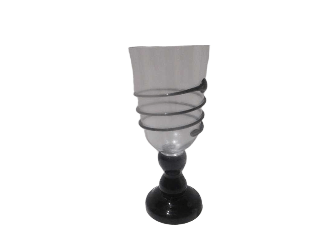 Vase Glass Clear Top W Black Embossment, Black Bottom Clear And Black 20*46