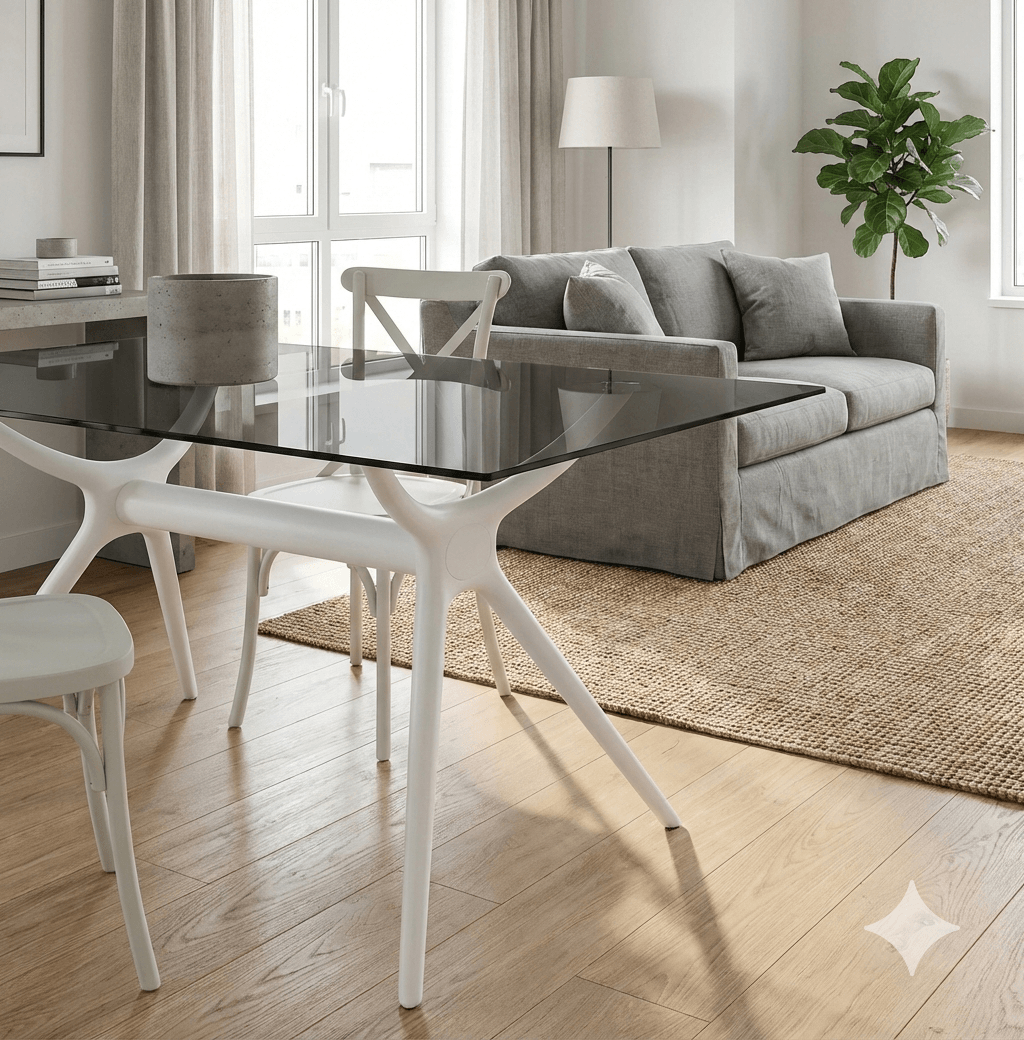 Table Pp Outdoor 120x80 With Top Smoke Glass 8mm Anti Uv Leg White L120w80h74.5