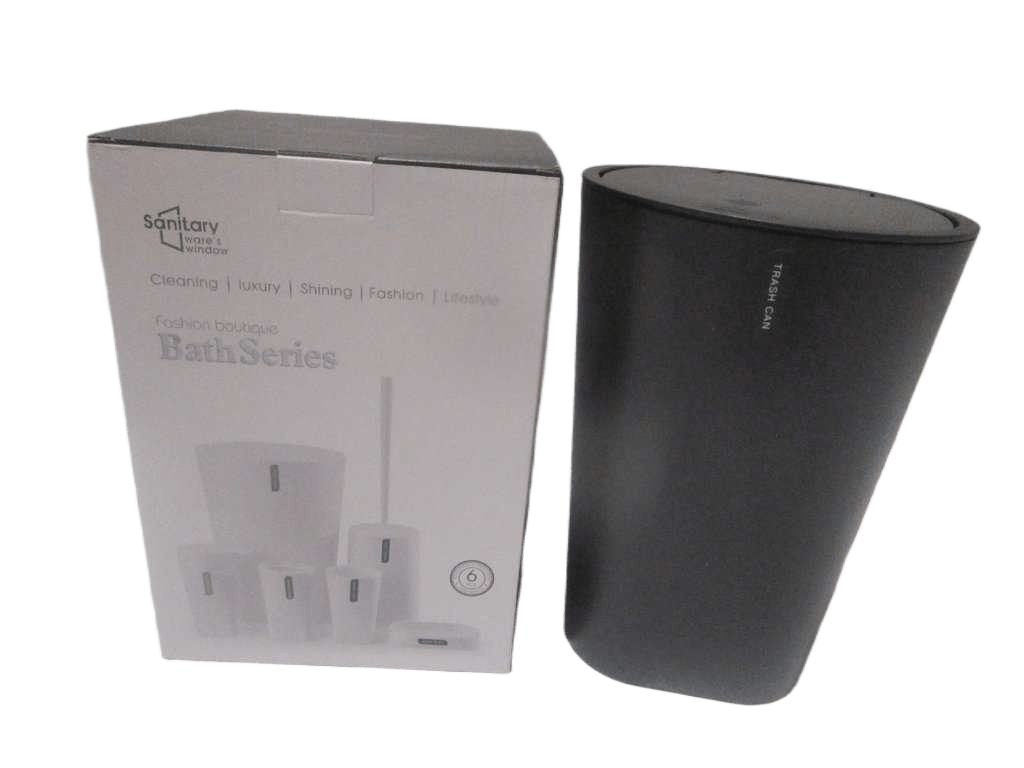 Bath Series Set Of 6 ,pp Trash Can+toilet Brush+gargle Cup+toothbrush Holder+soap Dispenser+soap Dish Color Box Black