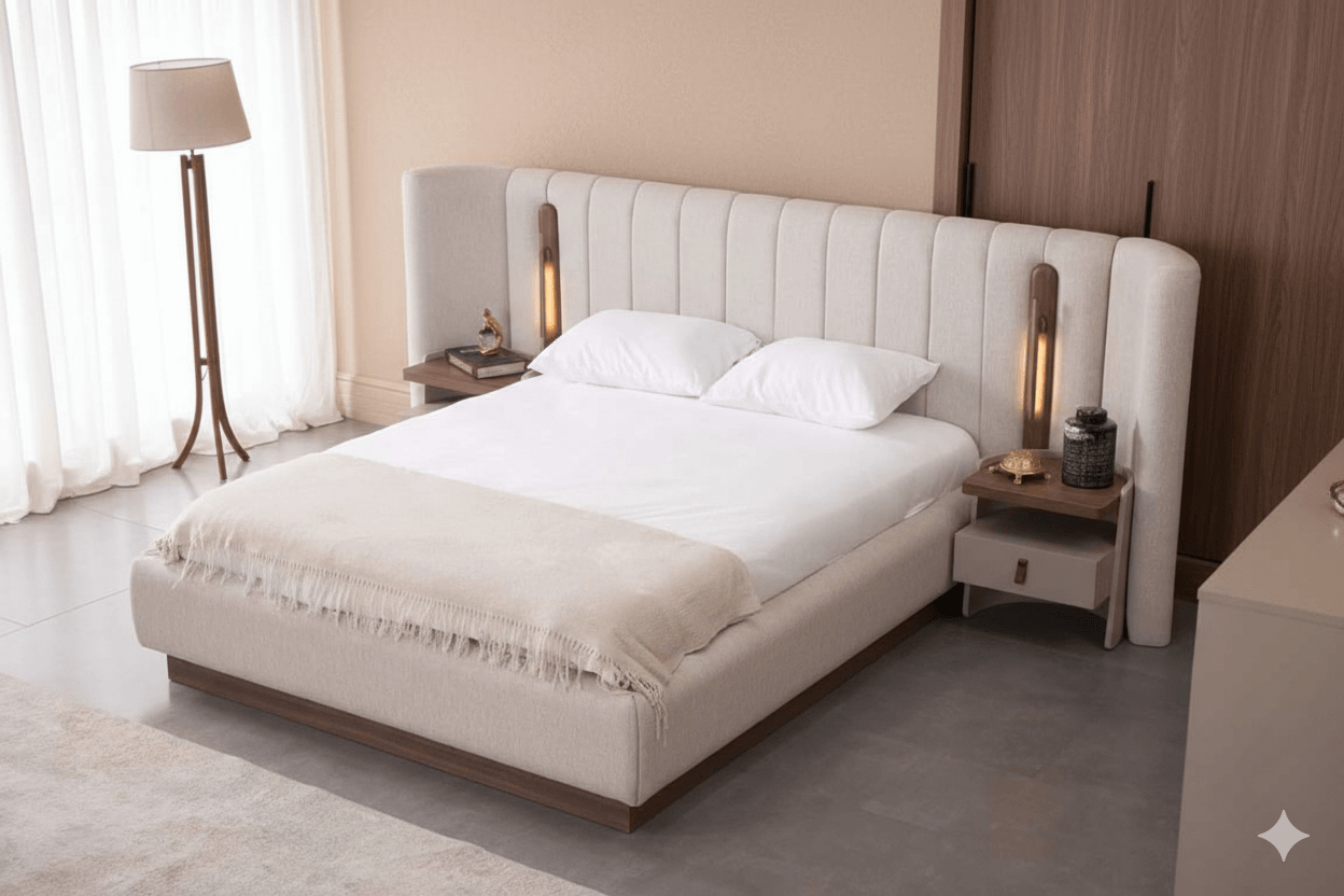 Bed With Storage And Led 2 Nightstands Dresser With Mirror Bd: 180x200cm Ns: 49x54x41cm D: 154x49x180cm