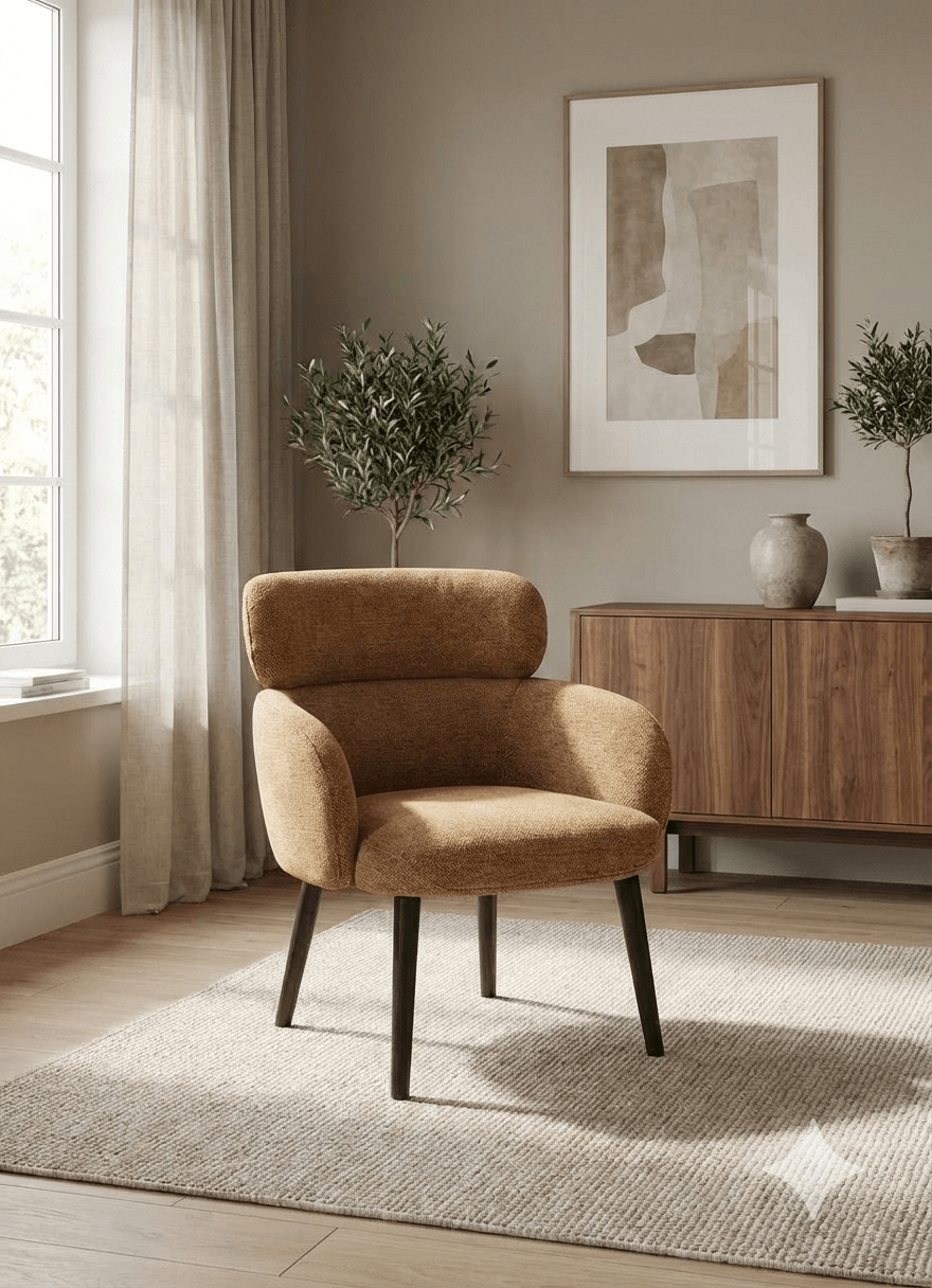 Dining Chair Fabric Brown Kd Metal Legs