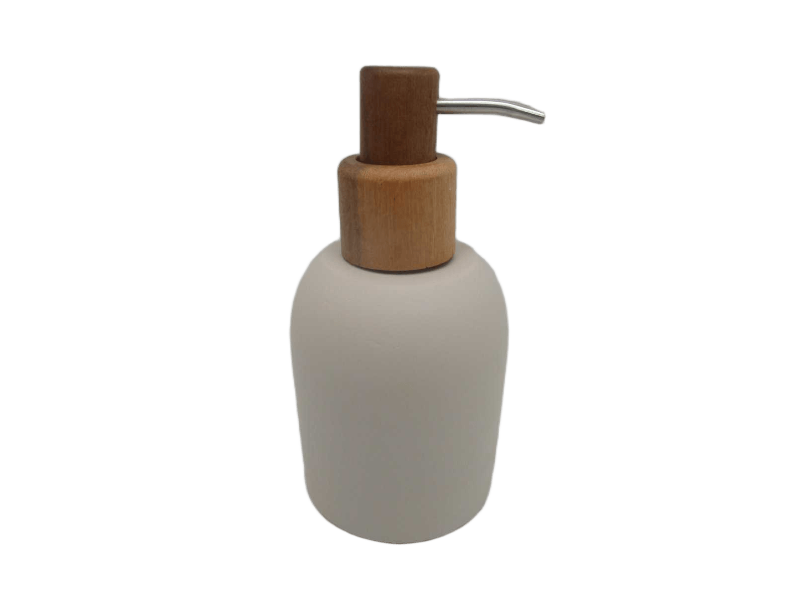 Soap Dispenser Raw Appearance Rounded Cement With Acacia Pump 230ml - Beige