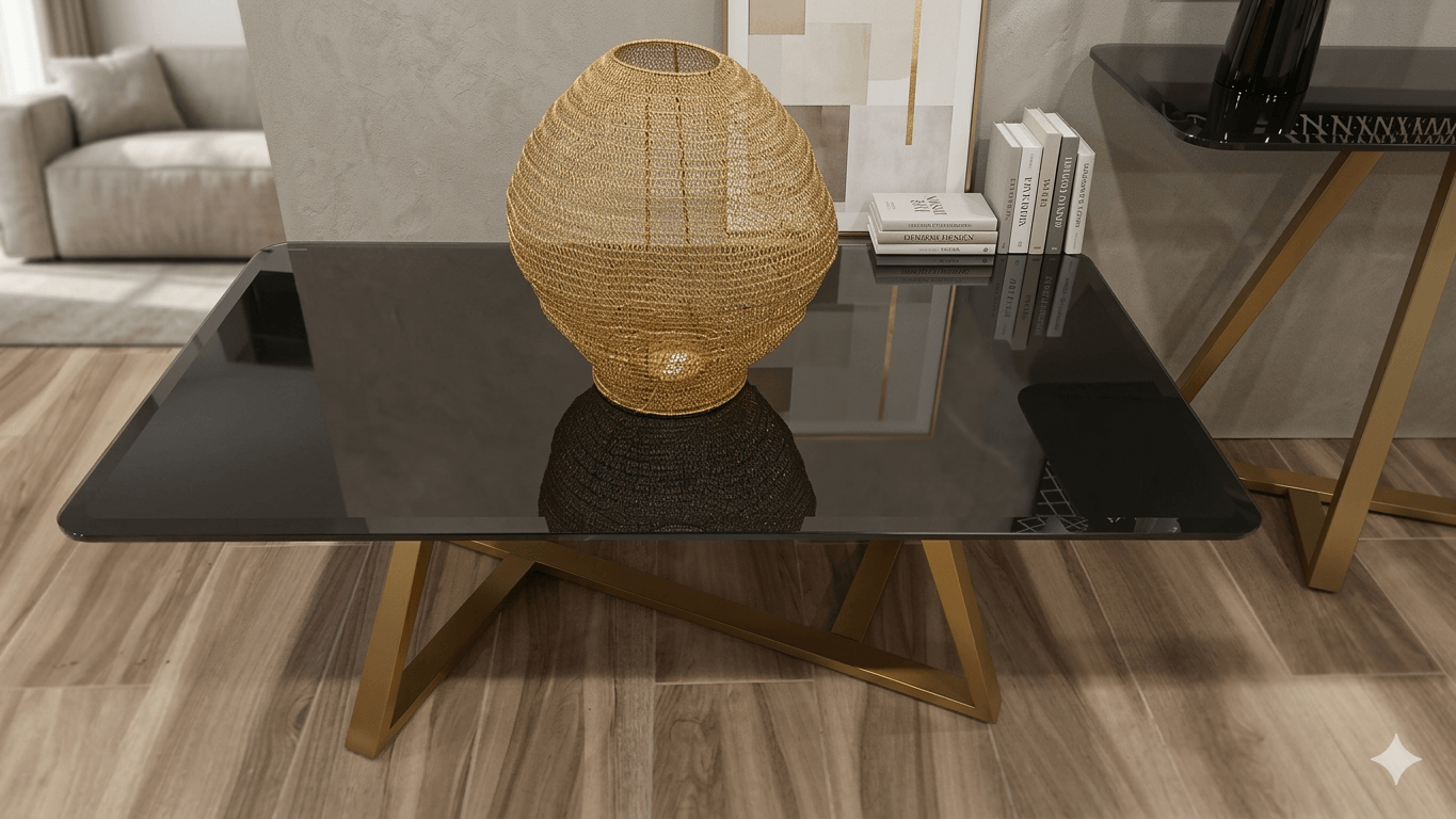 Coffee Talbe Glass,steel 201 Black+ Brushed Gold 130x70x45