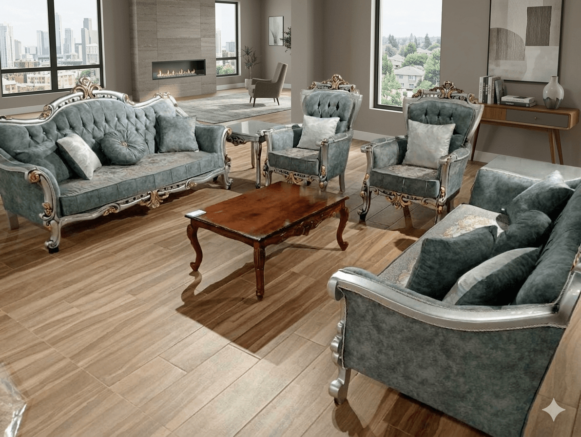 Sofa Set Avangard Salon Baroque 3+3+1+1 + Table Central + Side Table 3s: 230x90x120cm 1s: 80x80x120cm T: 110x66x45cm