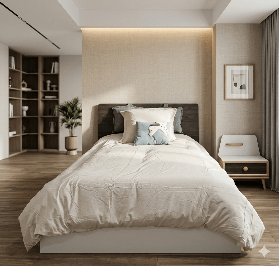 Kids Bed Aquasis With Storage + Nightstand Black / Walnut Bd: 120x200cm Ns: 42x50x70cm