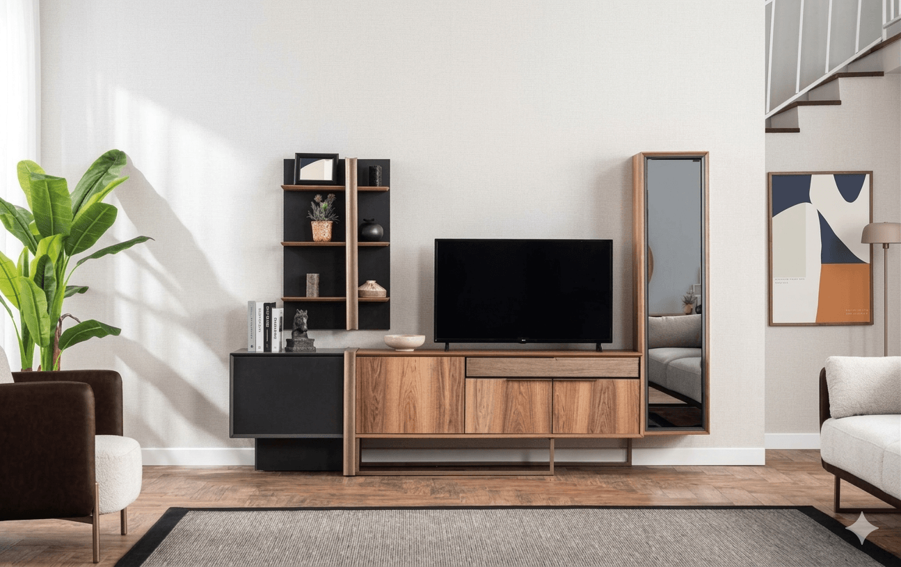 Tv Stand / Walnut Btm: 213x48x53cm Top: 109x80x28cm
