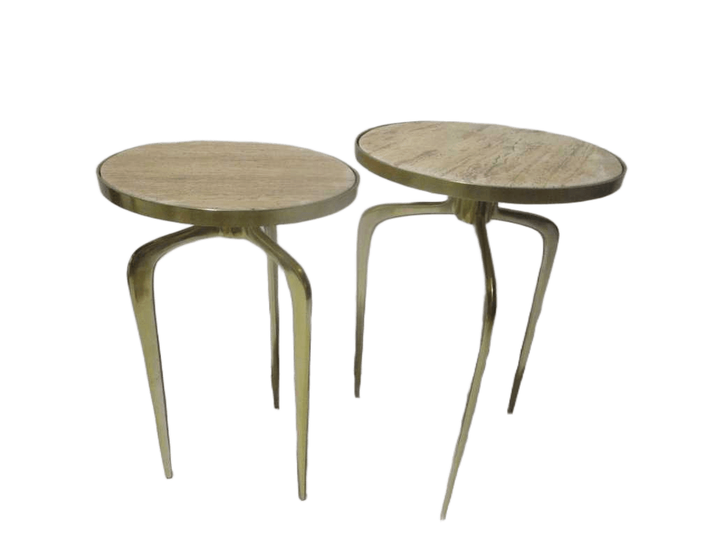 End Tables Set Of 2 Metal Alu Base And Natural Travertine Top